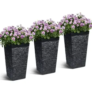 22.5" Tall Planters, 3 pcs Outdoor＆Indoor Black Planter Pots, High Front Porch Planter Pots with Drainage Holes, Black