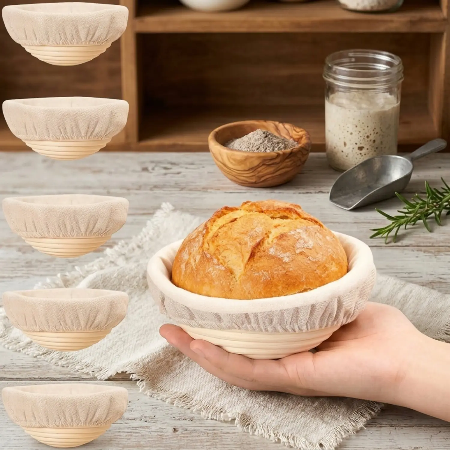 Littleox 5 Pack 5 Inch Mini Banneton Bread Proofing Baskets, Round Rattan Sourdough Proofing Basket Set, Small Bread Baking Supplies For Home Bakers