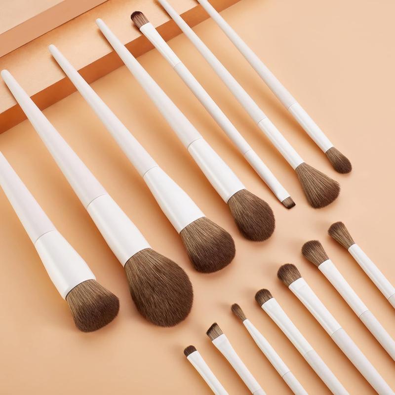 Makeup Brushes 14pcs Set Premium Synthetic Powder Foundation Contour Blush Concealer Eye Shadow Blending Liner Kit Light Grey for Beginners & Pros