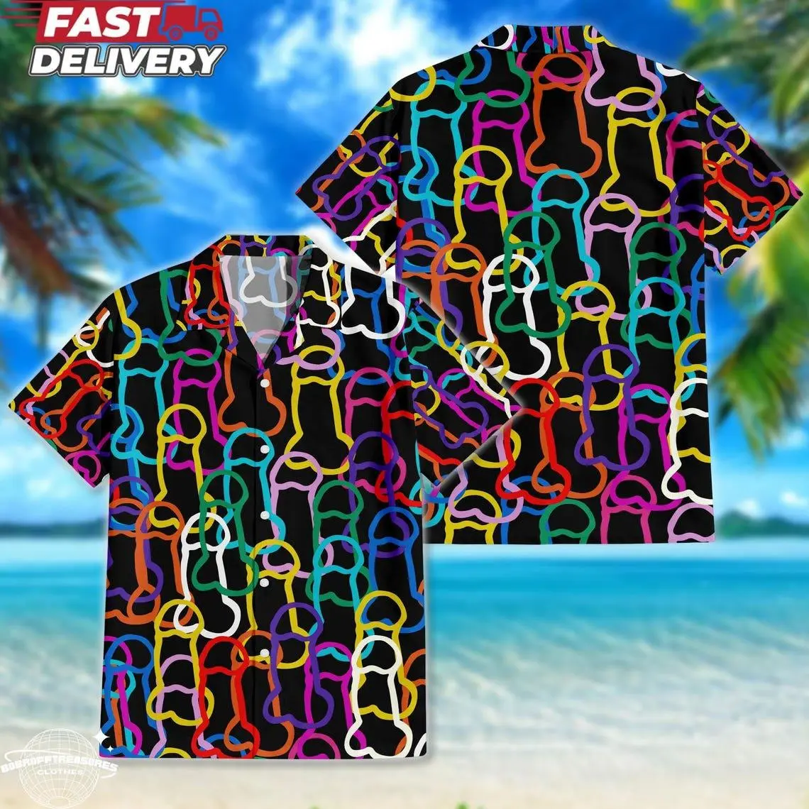 Funny Rooster Hawaiian Shirt: Colorful Aloha Print - Mens Short Sleeve