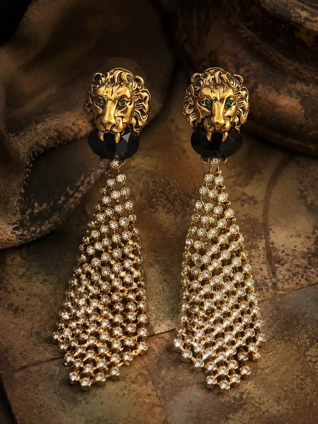 UA#34 Lion Head Dangle Earrings for Women, Retro Look Tassel Party Jewelry, Hypoallergenic Non-Tarnish Brass Alloy for Sensitive Ears, Non Tarnish Jewelry, Dangle Shape, Animal, Tarnish Proof Jewelry