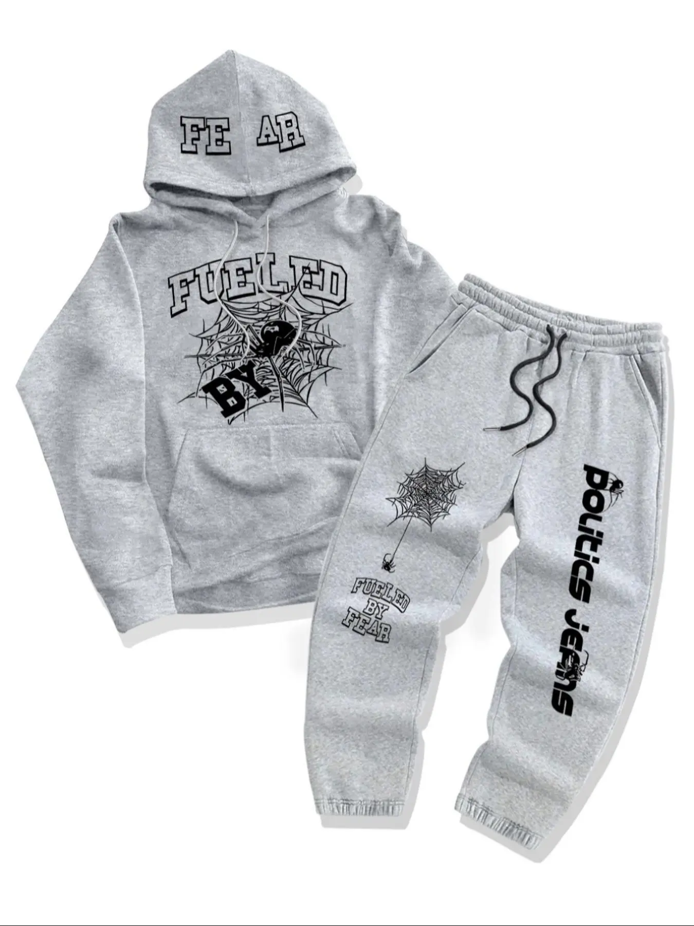 Men's Autumn Winter 2-Piece Set Graphic Apparel Tracksuit Spider Fear Letter Print Hoodie + Drawstring Casual Sports Pants, Fitted Moderate Fabric, Fall & Winter Wear
