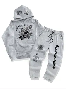 Men's Autumn Winter 2-Piece Set Graphic Tracksuit Spider Fear Letter Print Hoodie + Drawstring Casual Sports Pants, Fitted Moderate Fabric, Fall & Winter Wear