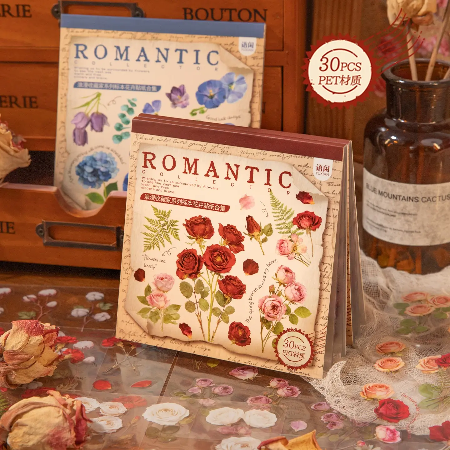 Botanical Flower PET Sticker Book - 2 Styles, 30 Sheets, Waterproof Transparent Pressed Floral Die-Cut Decorative Sticker Packs for Journaling, Scrapbooking, Decorative Sticker Stickers