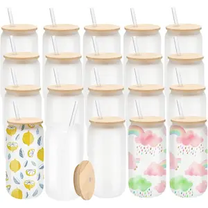 20 Pack Sublimation Glass Cups Frosted 16oz Blanks Sublimation Borosilicate Glasses Tumbler with   and Straws for , Juice, Soda, Iced Coffee, Drinks