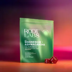 Root Labs Liposomal Magnesium + Ashwagandha Gummies with Beadlet Technology | 675mg Multi-Form Magnesium Salt, 200mg KSM-66 Ashwagandha, 26mg L-Theanine | High Bioavailability Gummies | Stress Relief, Sleep Support & Recovery | 60 Gummies (30 Servings)