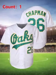 Men's 26 Chapman Embroidery Baseball Jersey, Lightweight Jersey, Loose Casual Breathable Baseball Top for Training & Competition, Men's Sportswear for Baseball