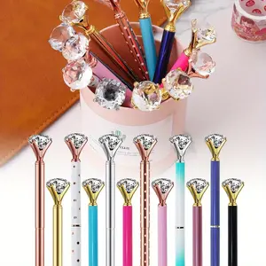 12PCS Ballpoint Pens-Smooth Writing, Diamond Pens Fun Fancy Crystal Diamond Pen for Women,Bling Metal Pens, Black Ink Wording school supplies Emotional