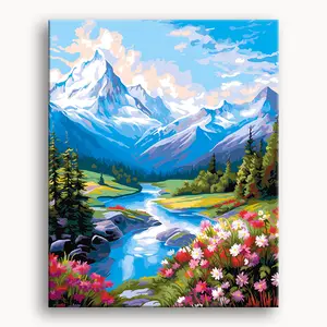 Alpine River Splendor Paint By Numbers Kit Framed Unframed Easy Acrylic Art Set with Brushes and Paints for All Ages 16x20 Inch Canvas