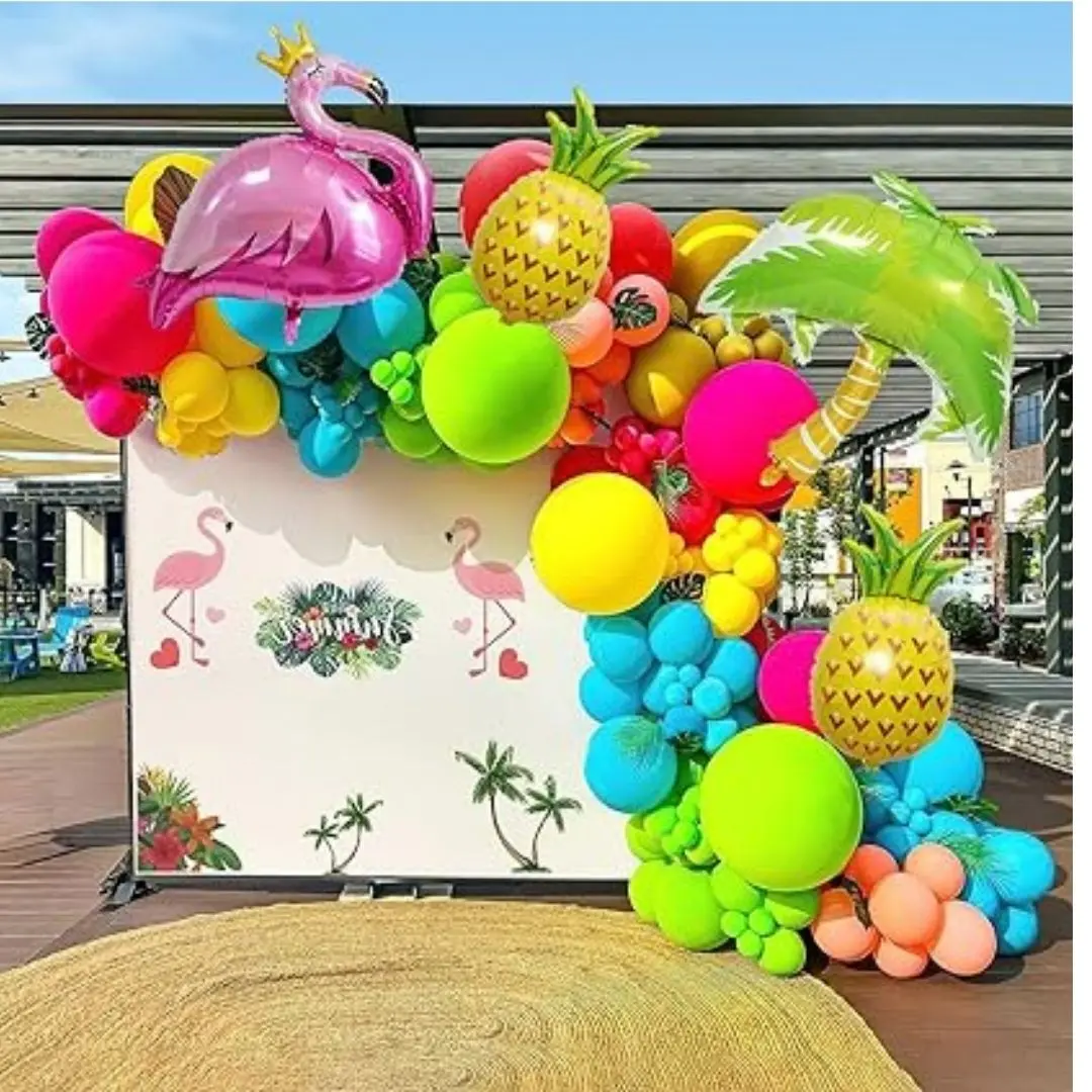 Flamingo Tropical Balloon Garland kit Hot Pink Teal Orange Ballloon arch For Summer Beach Birthday Baby Shower Party Decor. Coconut Colorful