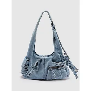 URBAN REVIVO 2026 Summer Women's Fashion Denim Shoulder Crossbody Bag UAYB60065