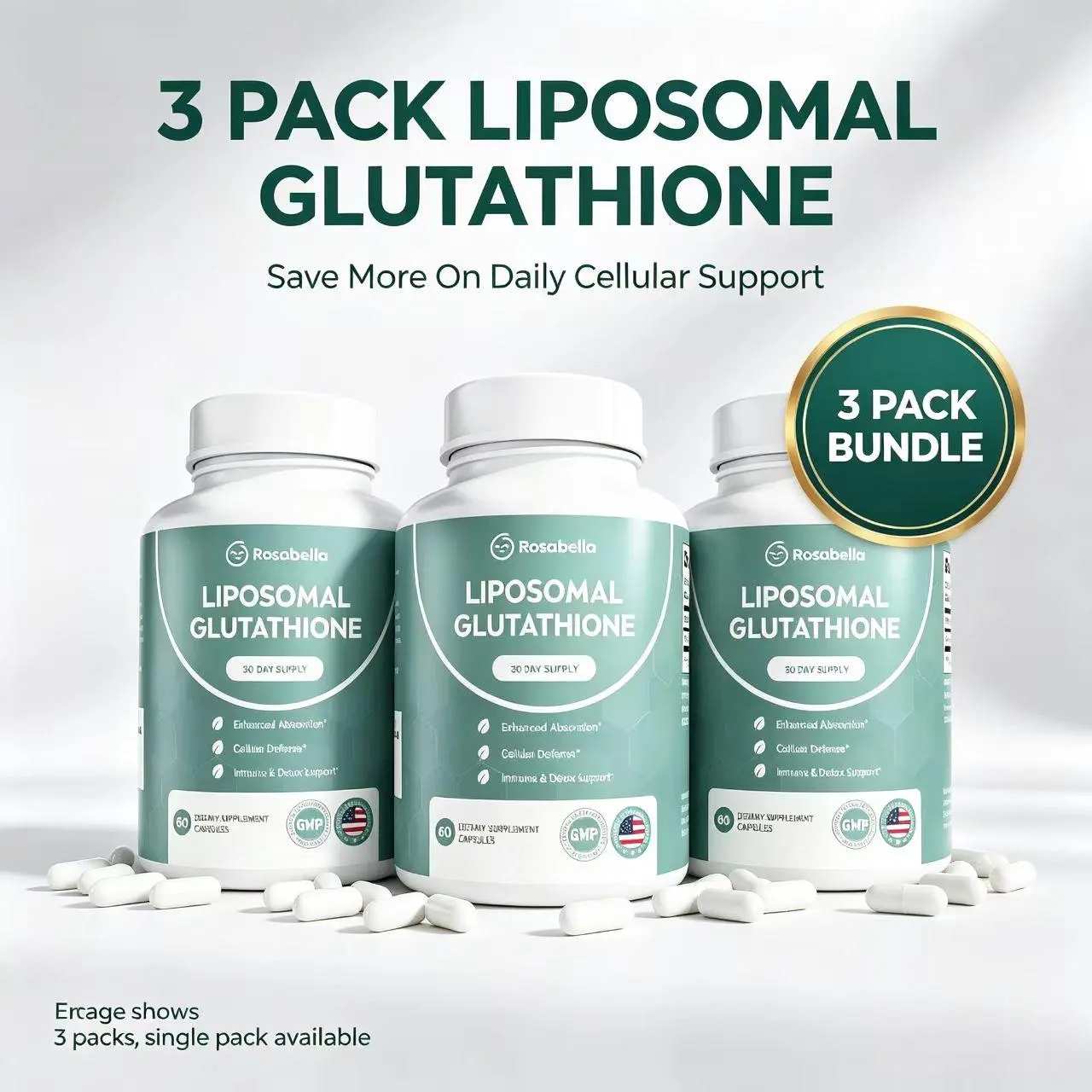 【3 Pack】 Liposomal Glutathione Capsules DK– Skin Glow, Immune & Detox Support (60 Count) - Rosabella