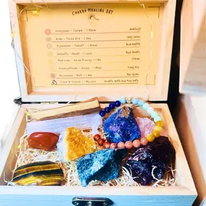 Chakra Crystal Kit with Affirmations, 11 Piece Chakra Set, Rough Crystals, Palo Santo, Selenite, Chakra Bracelet