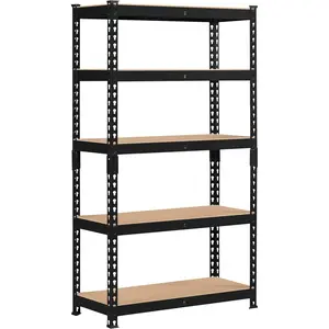 Topeakmart 5-Tier Utility Shelves, Metal Storage Shelves, Adjustable Shelving Units, Boltless Assembly, Garage Shelves Shed Shelving for Warehouse Garage Shed Basement- Black, 27.5 x 12x 60 Inch