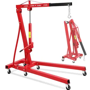 2 Ton Folding Engine Crane, 4400 Lbs Hydraulic Cherry Picker, Engine Hoist with 6 Casters and Telescopic Boom for Garage, Workshop and Warehouse Lifting, Heavy-Duty, Red