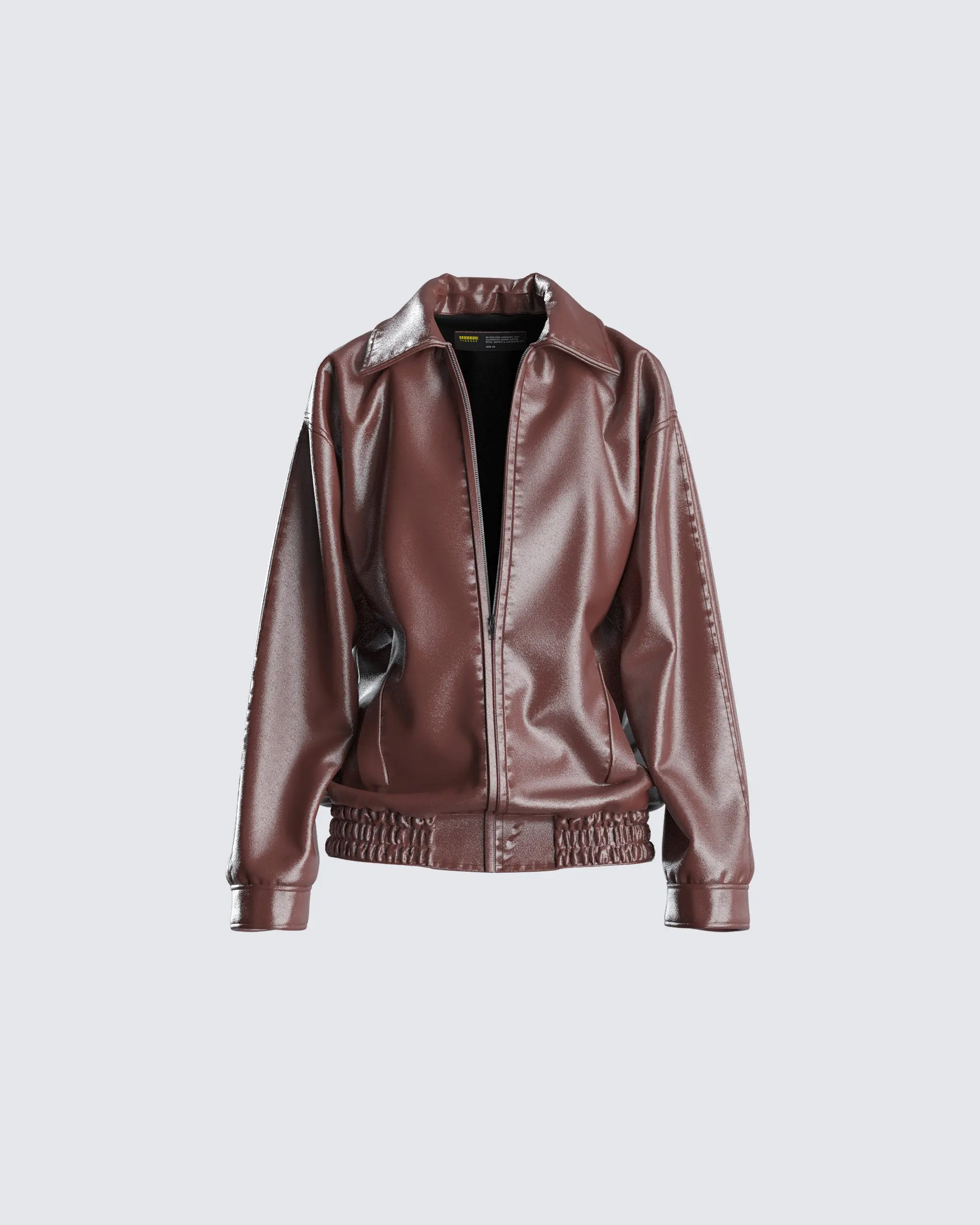 Women's Danny Brown Vegan Leather Fitted Jacket - Ruched, Zip Front, Casual Elastic Top-Coat, Affordable Womenswear Outerwear