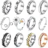 12PCS Fidget Anxiety Rings for Women & Men, Spinner Fidget Rings, Flower Moon Star Design, Stainless Steel, Adjustable Size 7, Stackable Stress Relief Rings Set