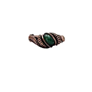 Green Jade Wire Wrapper Pure Copper Ring Size 4