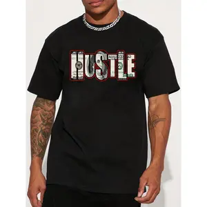 Men'S & Women'S Hustle Money Graphic T-Shirt - Bold Dollar Bill & Hustle Lettering Print, Lightweight Streetwear Tee with Hustle Lettering & Dollar Bill, Casual Summer Essential For Everyday Wear, Comfortable Fit, All-season Wear, Trendy Money-theme