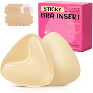Double Sided Sticky Bra Inserts, Invisible Push Up Sticky Bra Pads for Large Breasts, Stick on Bra for Bikini Swimsuits (Medium, Off White)
