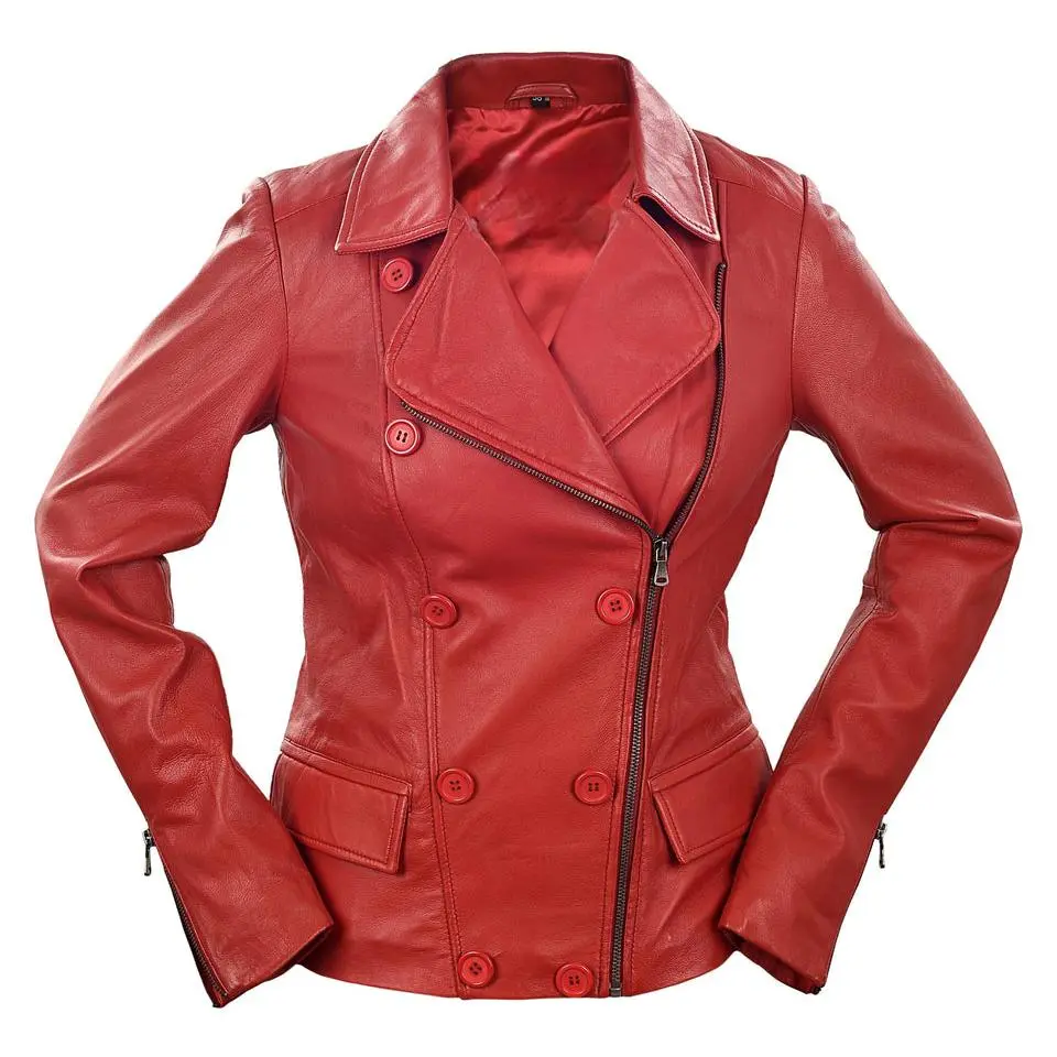 Women's Red Leather Biker Style Jacket