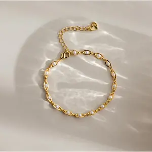 Eternity Pearl Bracelet by Caitlyn Minimalist - Dainty Beaded Pearl Charm Bracelet in 18K Gold & Silver Finish - Stackable Everyday Bracelet - Pearl Jewelry - Gift for Her