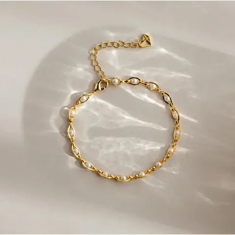 Eternity Pearl Bracelet by Caitlyn Minimalist - Dainty Beaded Pearl Charm Bracelet in Gold & Silver - Stackable Everyday Bracelet - Pearl Jewelry - Gift for Her