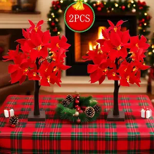 Glowing Artificial Christmas Flower Tree, 60cm LED Tabletop Light, Battery Powered, Perfect for Holiday Home Party Decorations