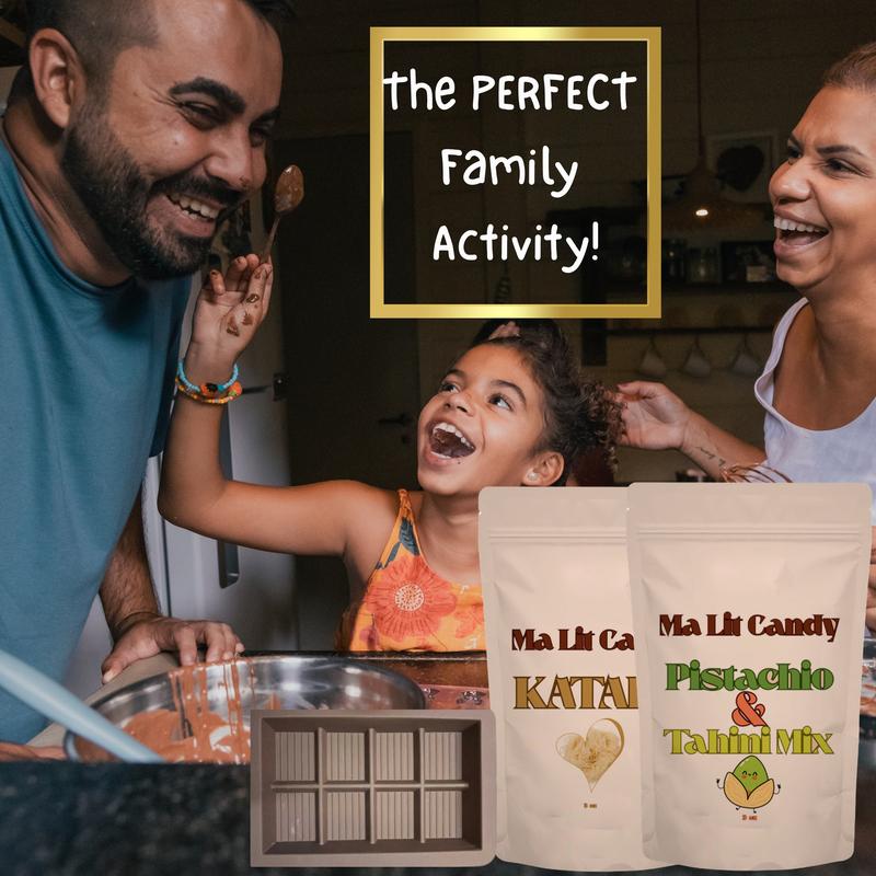 Ma Lit Candy Dubai Knafeh Pistachio Bar Kit with Kataifi Pistachio & Tahini Cream Recipe & Silicone Mold for DIY Chocolate Bar Making 8 oz