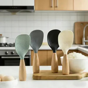 Silicone Spoon with Wooden Handle, 1 Count Heat-insulation Heat-resistant Spoon for Rice Cooker, Practical Kitchen Tool for Home Restaurant, Kitchen Cooking Accessories