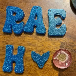 Epoxy Resin Letters - Blue Glittery Alphabet Charms for DIY Crafts & Decorations