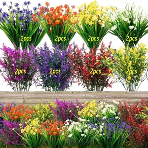 [Elegant Artificial Flowers] 16 Bundles UV Resistant Artificial Flowers - Vibrant Faux Flowers Outdoor Fake Wildflowers for Home Decor, Cemetery, Vase, Pots, Hanging Planters Decoration (Elegant)