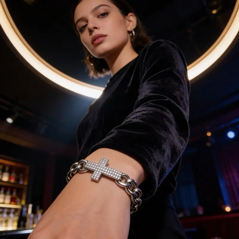 Fashion Cross Chunky Rhinestone Bracelets