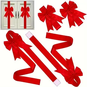 4pcs holiday Christmas cabinet door tassel - big red bow wreath with "Christmas" text, 79 x 2.4 inches, polyester fiber, no battery required, suitable for holiday decoration and gift packaging, Christmas decoration, Garland Ribbon