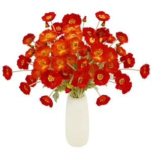 VIKINGS PANDA 24pcs Poppy Flowers Artificial Real Touch with Stems Leaves 23" Faux Silk Poppies Bouquet for Indoor Home Decor Wedding Centrepieces Long Stem Artificial Flowers for Tall Vase