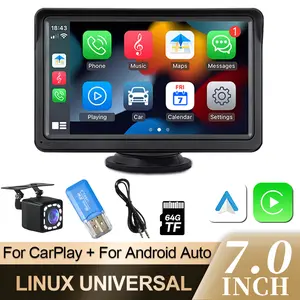 7 Inch Portable Car Stereo with Wireless CarPlay & Android Auto, Linux Universal Dashboard Touch Screen Car Radio, Bluetooth, Mirror Link,Gift Included