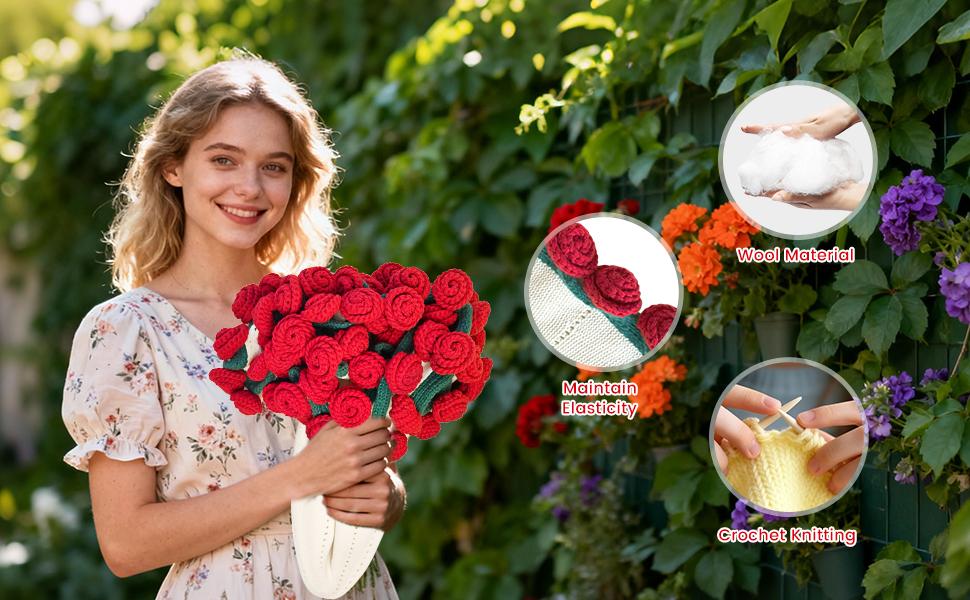 Finished Flower Bouquet Blanket, Handmade Crochet Flower Blanket, Soft Knitted Throw Rose Blankets, Romantic Gift for Birthday Wedding Valentine’s Day Mother's Day Christmas