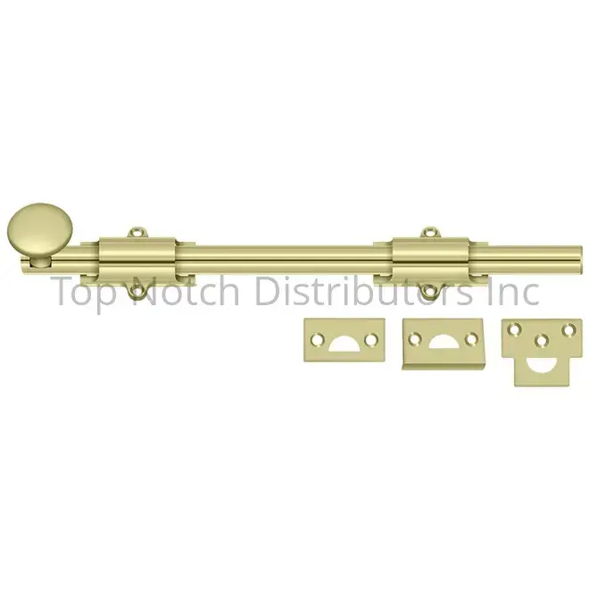 Deltana 12SB3-UNL 12 in. Heavy Duty Solid Brass Surface Bolt - US3UNL Unlacquered Bright Brass Finish, Architectural Hardware with Angle Adjustment, Mortise Compatible Strikes Set with Universal Strikes for Extra Security, Us3unl Finish