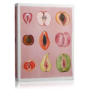 Abstract Fruit Body Positive Watercolor Canvas Wall Art, Funny Vulgar Fruit Print, Aesthetic Bathroom/Boho Wall Decor, Unique Feminist Art Poster Gift for Her
