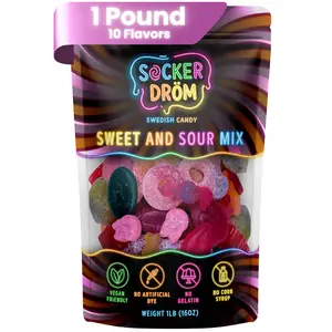Socker Dröm Authentic Swedish Candy Mix 1lb Vegan Variety Pack of Sweet & Sour Gummies No Gelatin No Corn Syrup Chewy Gummy Pack from Sweden for Snacking and Gifting