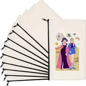 HTVRONT Blank Canvas Makeup Bags 10 Pack, Sublimation Blanks Cosmetic Bags, DIY Heat Transfer Canvas Pen Case Pencil Bags