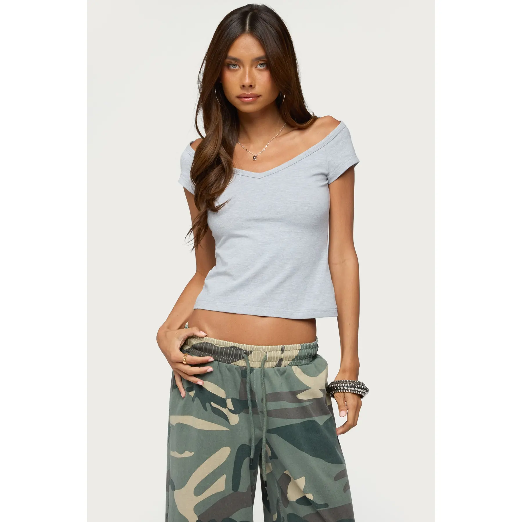 Calie Off Shoulder V Neck Top
