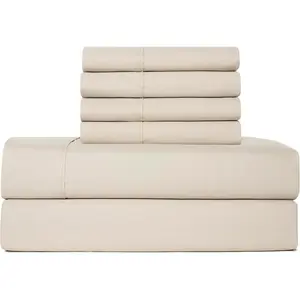 Sheets Set 6 count Cooling Bed Sheets with 4 Envelope Pillowcases Soft Microfiber Deep Pocket  Machine Washable Bedding Set for Guest or Master Bedroom, , Beige