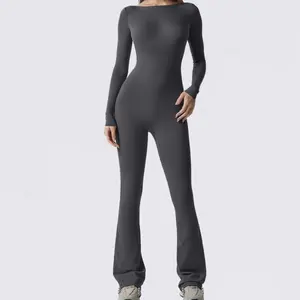 Charcoal Open Back Flared Jumpsuit