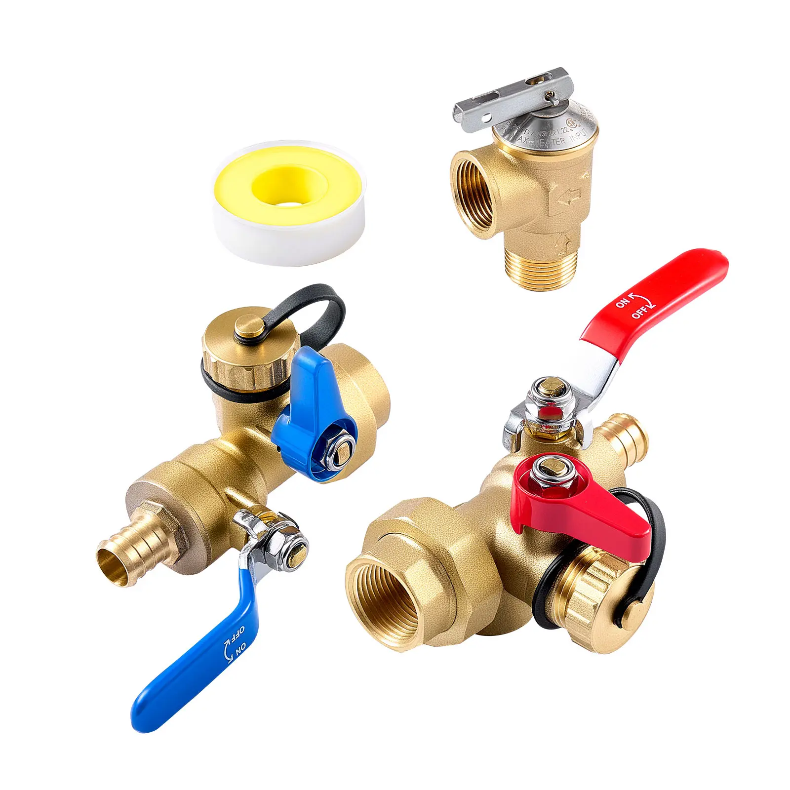 【Summerfinds】VEVOR Water Heater Kit,3/4 Inch Tankless Water Heater Service Valve Kit with 2PCS 3/4″ NPT to 3/4″ PEX-B Isolation ValvesPressure Relief ValveLead-Free BrassFits Most Tankless Waters Heaters