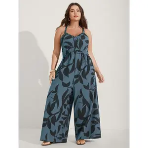 BLOOMCHIC Silhouette Floral Print Sweetheart Jumpsuit - Sleeveless V-Neck Fitted Boho Style Maxi Dress for Summer in Army Green Fit Womenswear Overalls Pocket Rompers Sleeve Blue Vneck teacher outfits - Bohemian(Sheet)