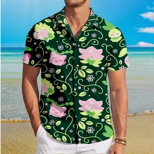 Hawaiian Shirt for Men, Grass Type Poke mon Hawaiian Shirt Cool Summer Anime Vibes for Men & Fans, Men's Collared Clothes for Beach Vacation, #menwear #shortsleeve #hawaiianshirt