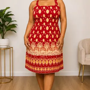 Elegant Red Printed Dress  Fabric