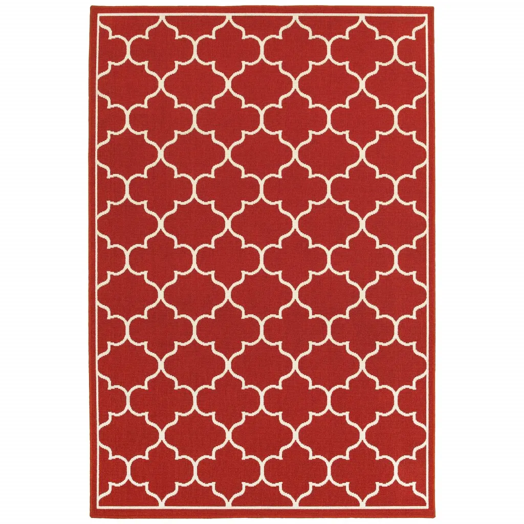 2 x 3 ft. Red & Ivory Trellis Indoor & Outdoor Scatter Area Rug