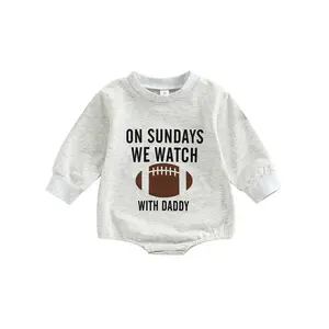 Baby Boy Girl Football Sweatshirt Romper On Sundays We Watch Football with Daddy Onesie 0-18 Months